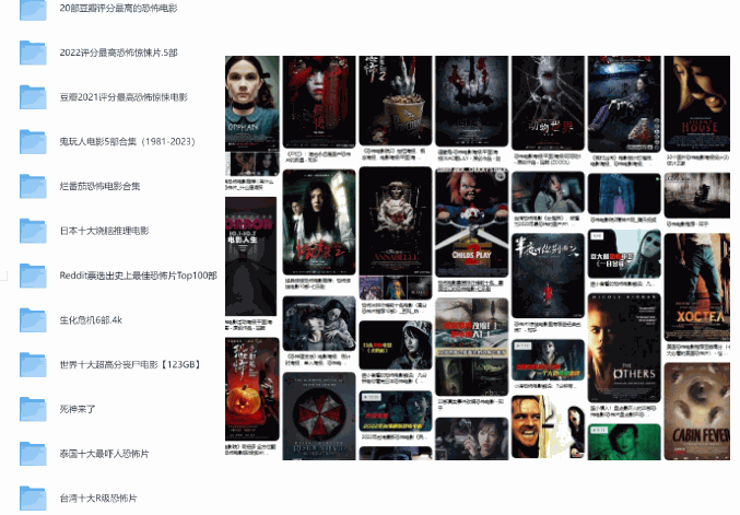 恐怖片爱好者福利 各系列恐怖电影大合集 1080P 共计390部1.4T 简中字幕内嵌 经典收藏超全 夸克网盘打包下载 标题图